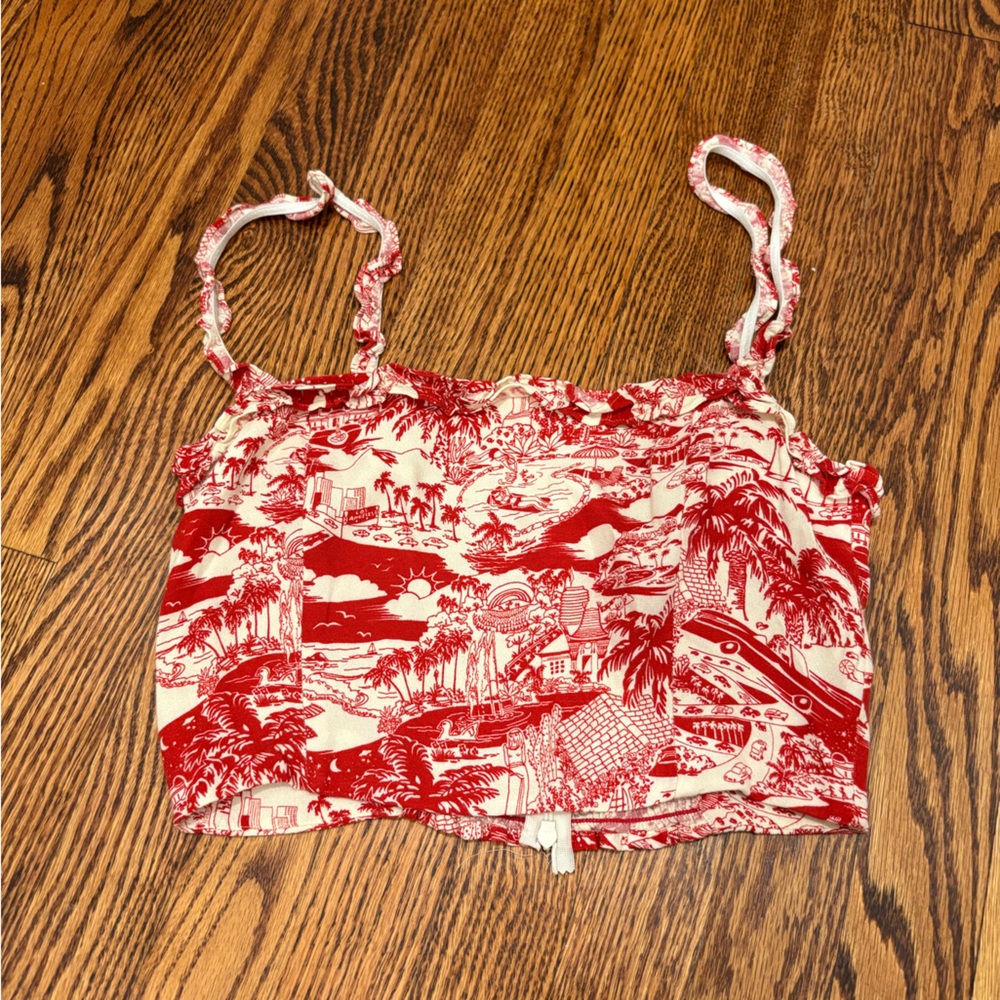 Reformation Red and Cream Printed Top